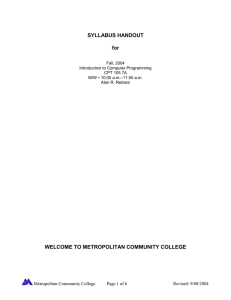 SYLLABUS HANDOUT  for WELCOME TO METROPOLITAN COMMUNITY COLLEGE
