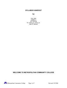 SYLLABUS HANDOUT  for WELCOME TO METROPOLITAN COMMUNITY COLLEGE