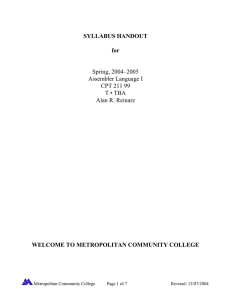 SYLLABUS HANDOUT  for WELCOME TO METROPOLITAN COMMUNITY COLLEGE