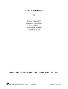 SYLLABUS HANDOUT  for WELCOME TO METROPOLITAN COMMUNITY COLLEGE