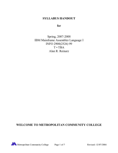 SYLLABUS HANDOUT  for WELCOME TO METROPOLITAN COMMUNITY COLLEGE