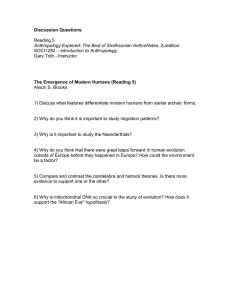 Discussion Questions  The Emergence of Modern Humans (Reading 5) Reading 5