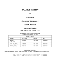 M 6:00pB9:35p EVC 123 SYLLABUS HANDOUT