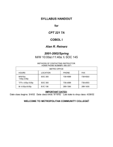  SOC 145 M/W 10:00aB11:40a SYLLABUS HANDOUT