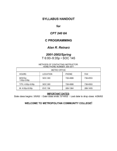 –9:35p • SOC 145 T 6:00 SYLLABUS HANDOUT