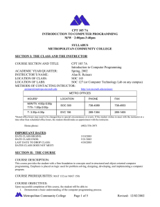 CPT 105 7A INTRODUCTION TO COMPUTER PROGRAMMING M/W · 2:00pm-3:40pm