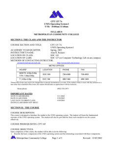 CPT 135 7A UNIX Operating System I T/Th · 10:00am-11:40am