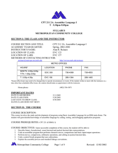 CPT 211 2A: Assembler Language I T · 5:30pm-9:05pm SYLLABUS