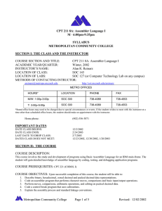 CPT 211 8A: Assembler Language I M · 6:00pm-9:35pm SYLLABUS