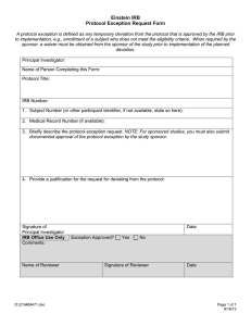 Einstein IRB Protocol Exception Request Form