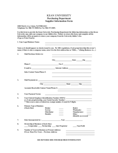 KEAN UNIVERSITY Purchasing Department Supplier Information Form
