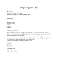 Sample Resignation Letter