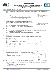 DIT UNIVERSITY DEPARTMENT OF ELECTRICAL ENGINEERING  Assignment:-2