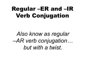 Regular –ER and –IR Verb Conjugation Also know as regular –AR verb conjugation…
