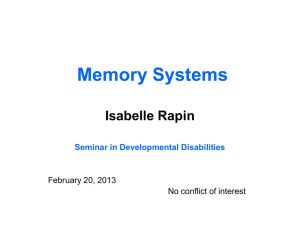 Memory Systems Isabelle Rapin Seminar in Developmental Disabilities February 20, 2013