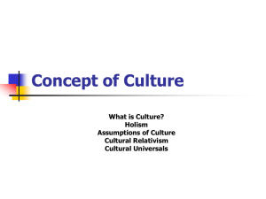 Concept of Culture What is Culture? Holism Assumptions of Culture