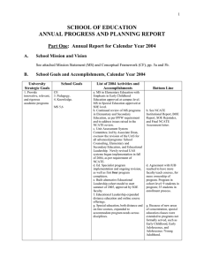 SCHOOL OF EDUCATION ANNUAL PROGRESS AND PLANNING REPORT