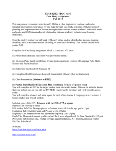 This assignment connects to objectives (1) Ability to plan, implement,... remedial/intervention experiences for one pupil through case study activities; (5)... EDUC K352/ EDUC K536