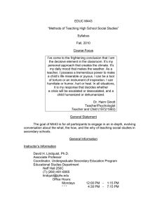 EDUC M443  “Methods of Teaching High School Social Studies” Syllabus