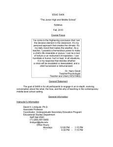 EDUC S405  “The Junior High and Middle School” Syllabus