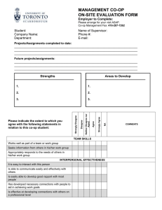 MANAGEMENT CO-OP ON-SITE EVALUATION FORM Employer to Complete: