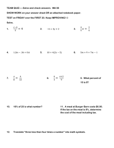 TEAM QUIZ-----Solve and check answers.  MA 08