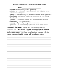 5th Grade Vocabulary List – English A – February 8-12,... Name: 1.  solitude – n., the state of living or...