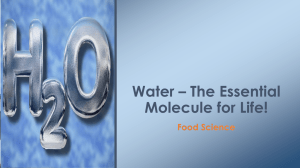 Water – The Essential Molecule for Life! Food Science