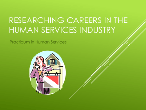 RESEARCHING CAREERS IN THE HUMAN SERVICES INDUSTRY Practicum in Human Services