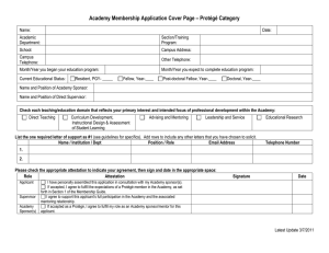 Academy Membership Application Cover Page – Protégé Category