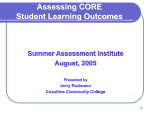 Assessing CORE Student Learning Outcomes Summer Assessment Institute August, 2005