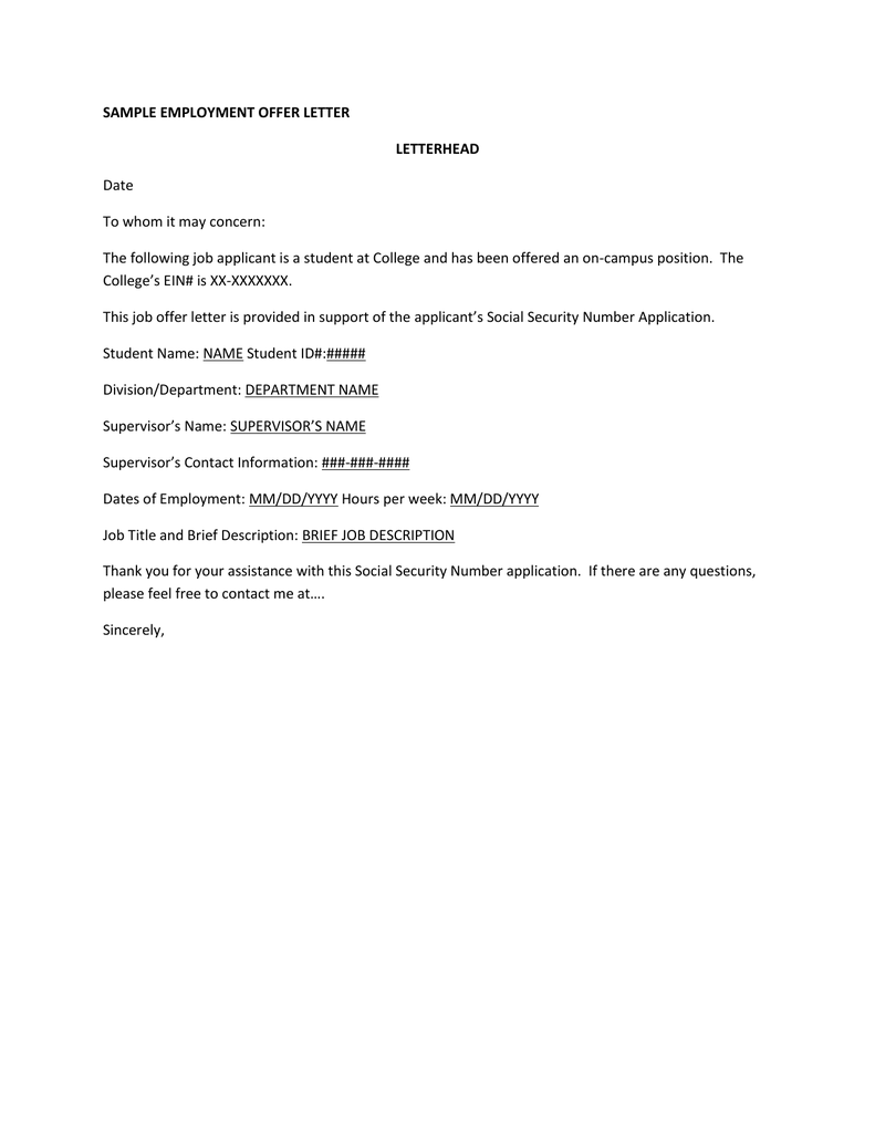 Offer Letter Of Employment Sample from s2.studylib.net