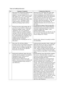 Notes on Caribbean Interviews No. Summary Comments Comments on Interview