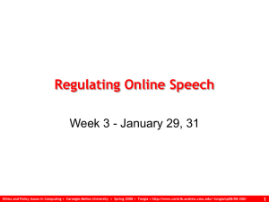 Regulating Online Speech Week 3 - January 29, 31 1