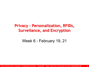 Privacy – Personalization, RFIDs, Surveilance, and Encryption 1