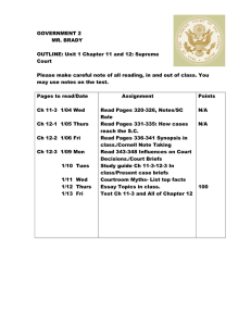 GOVERNMENT 2  MR. BRADY OUTLINE: Unit 1 Chapter 11 and 12: Supreme