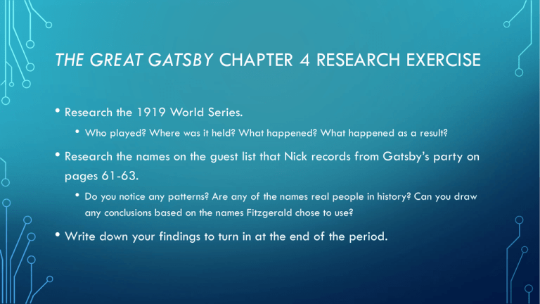 The 1919 World Series - THE GREAT GATSBY