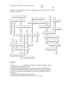 Crossword Ch 3: English Colonies in America  Name Date: