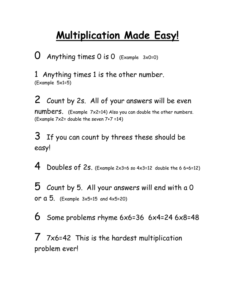 Multiplication Made Easy 0 2