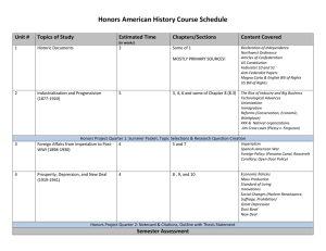 Honors American History Course Schedule Unit # Topics of Study Estimated Time