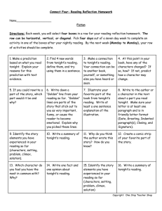 Connect Four: Reading Reflection Homework Directions: (Monday to Monday),