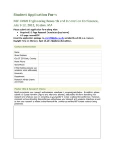 Student Application Form NSF CMMI Engineering Research and Innovation Conference,