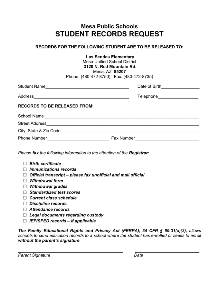 Sample Of Request Letter For School Records