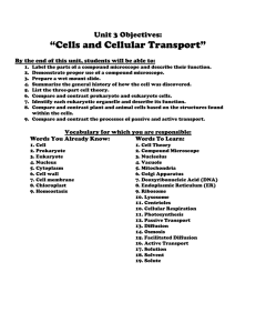 “Cells and Cellular Transport” Unit 3 Objectives: