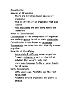 Classification Species of Organisms organisms lived!!!!!