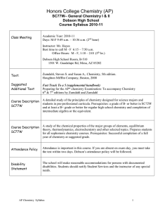 Honors College Chemistry (AP) – General Chemistry I &amp; II SC77W