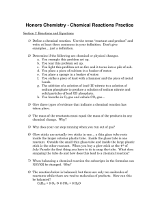 Honors Chemistry - Chemical Reactions Practice