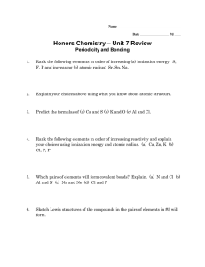 – Unit 7 Review Honors Chemistry  Periodicity and Bonding