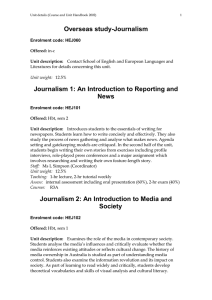 Overseas study-Journalism Journalism 1: An Introduction to Reporting and News