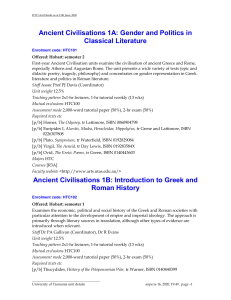 Ancient Civilisations 1A: Gender and Politics in Classical Literature